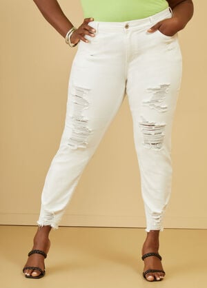 Mid Rise Distressed Skinny Jeans, White image number 0
