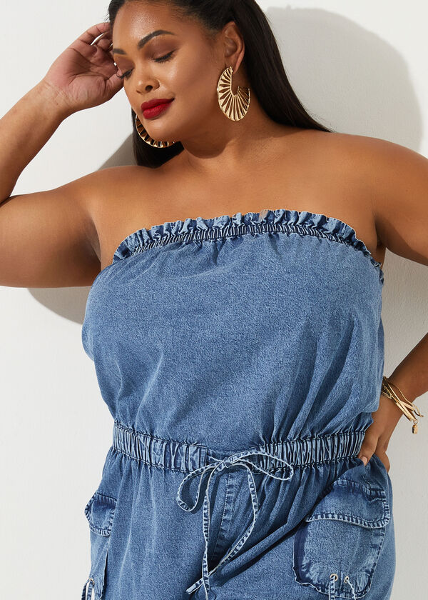 Strapless Chambray Jumpsuit, Denim image number 3