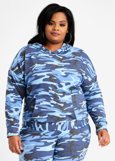 Camo Pullover Hoodie, Blue image number 0