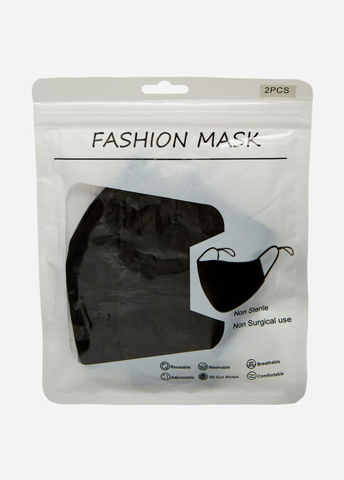 Black Cotton Fashion Face Mask Set, Black image number 1