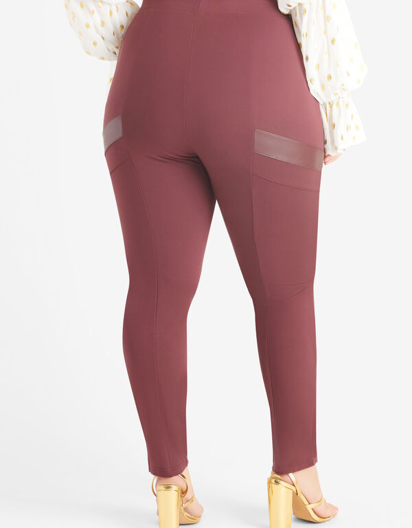 Ponte And Faux Leather Leggings, Wine image number 1