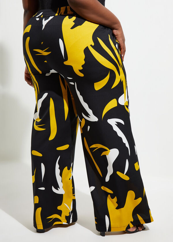 Printed High Rise Wide Leg Pants, Nugget Gold image number 1