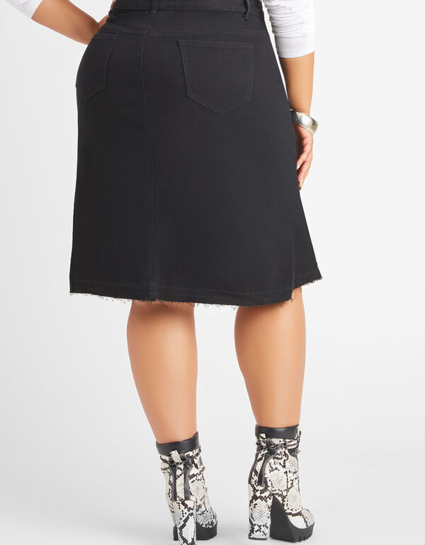 Distressed Faux Wrap Denim Skirt, Black image number 1