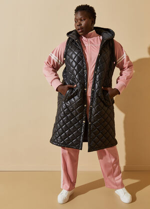 Quilted Puffer Hooded Vest, Black image number 0