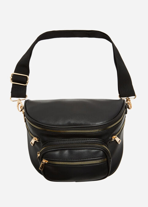 Oversize Faux Leather Fanny Pack, Black image number 0