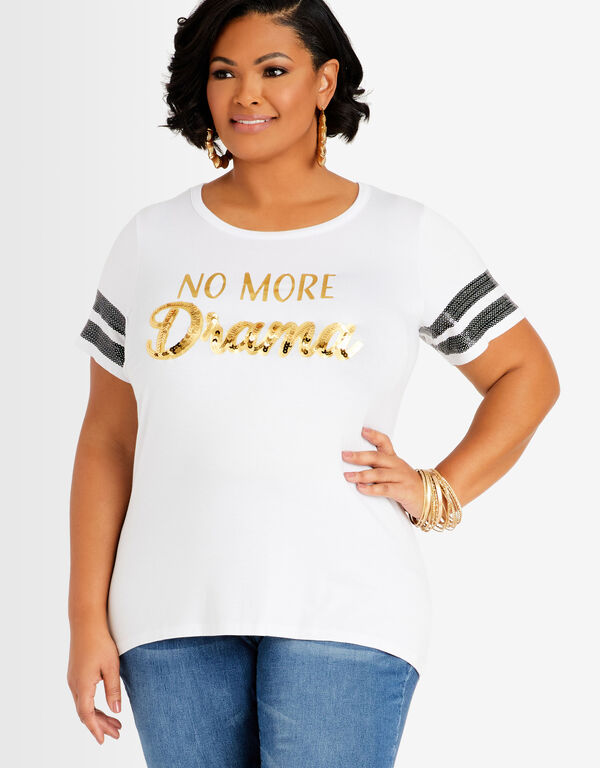 Sequin No More Drama Graphic Tee, White image number 0