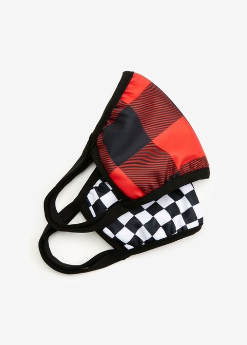 Check & Plaid Face Mask Set, Red image number 1
