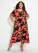 Coral Floral Knit Wrap Maxi Dress, Coral image number 0