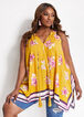 Floral Tie Neck Keyhole Tunic, Nugget Gold image number 0