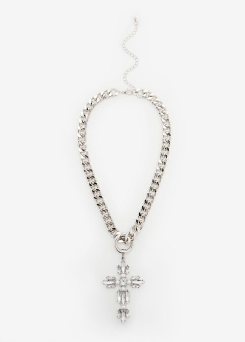 Silver Pave Cross Pendant, Silver image number 1