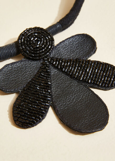 Beaded Faux Leather Necklace, Black image number 2