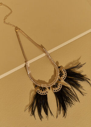 Embellished Feather Necklace, Black image number 0