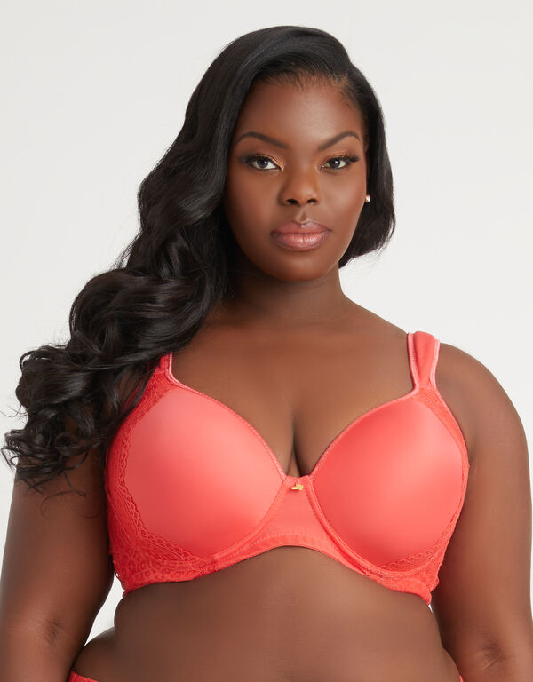 Lace Trimmed Plunge Butterfly Bra, Fuchsia Red image number 0