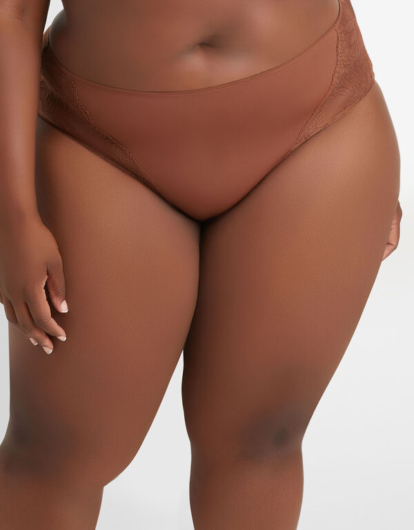 Lace & Microfiber Hipster Panty, Chocolate Brown image number 1