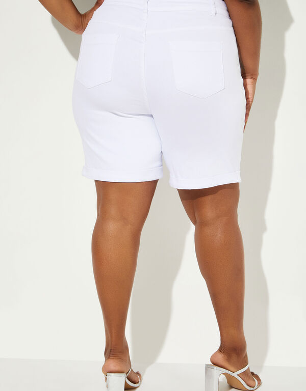 Cuffed Denim Shorts, White image number 1
