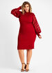 Organza Sleeve Sweater Midi Dress, Burgundy image number 0