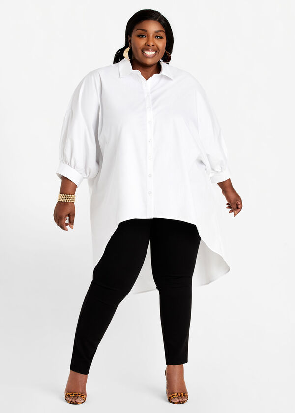 White Hi Low Button Up Duster Top, White image number 0