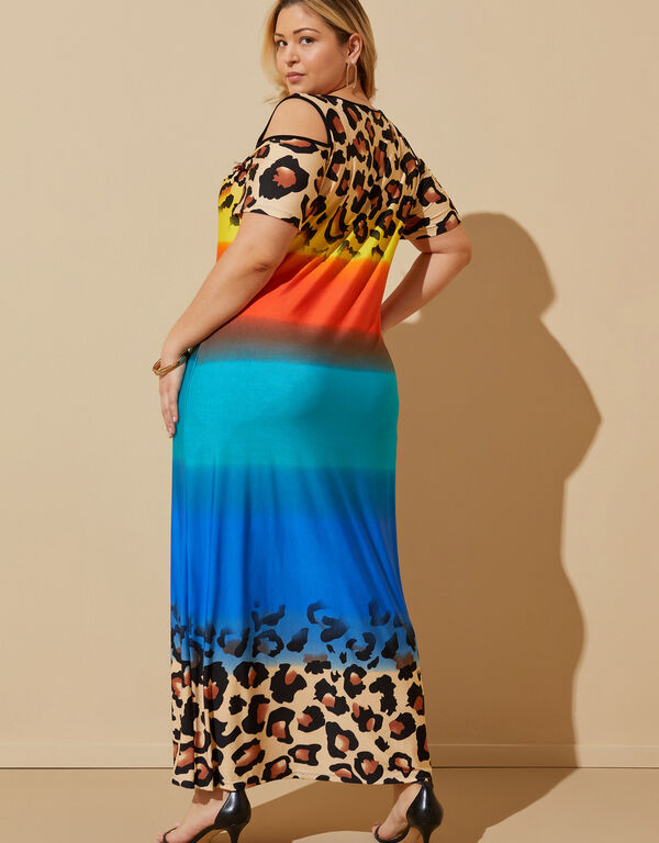 Cold Shoulder Leopard Ombre Dress, Multi image number 1