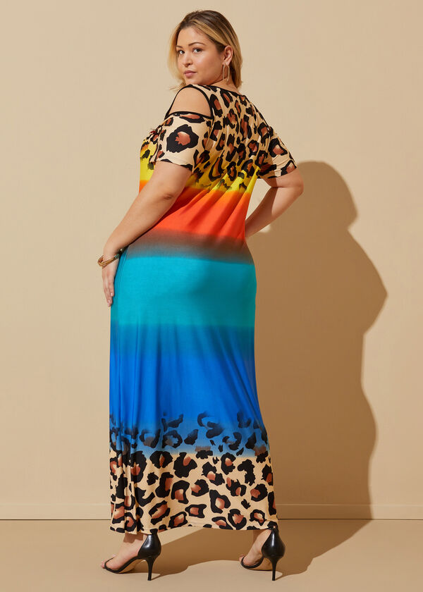 Cold Shoulder Leopard Ombre Dress, Multi image number 1