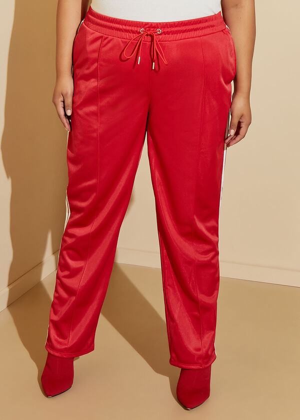 Pintucked Striped Track Pants, Barbados Cherry image number 2
