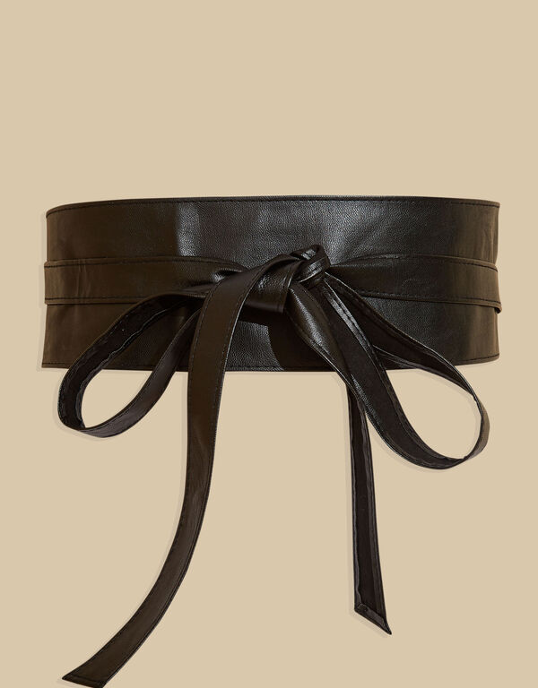 Faux Leather Waist Wrap Belt, Black image number 1