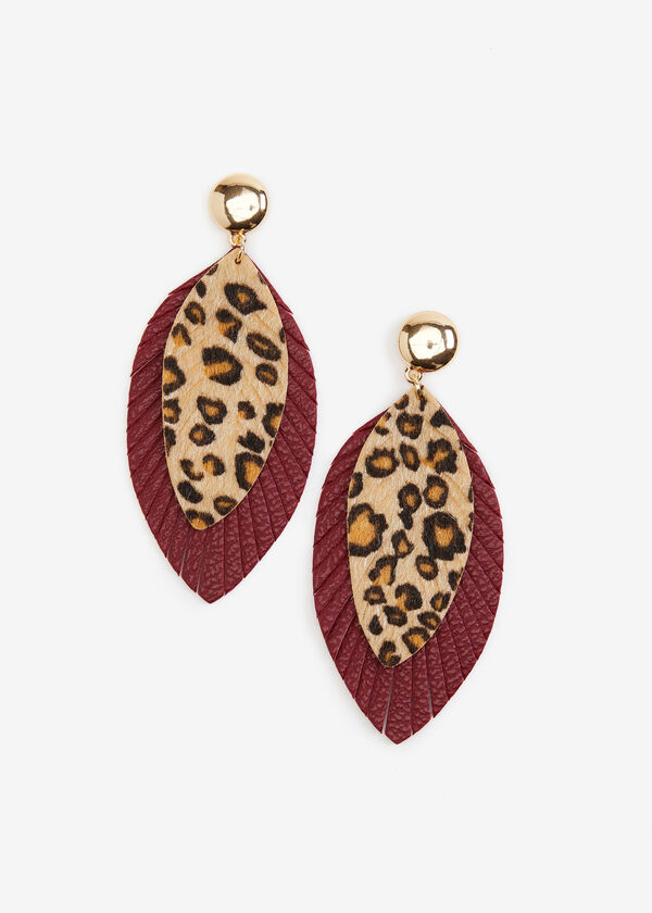 Faux Leather And Faux Fur Earrings, Brown Animal image number 0