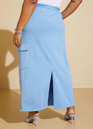 French Terry Cargo Maxi Skirt, Silver Lake Blue image number 1