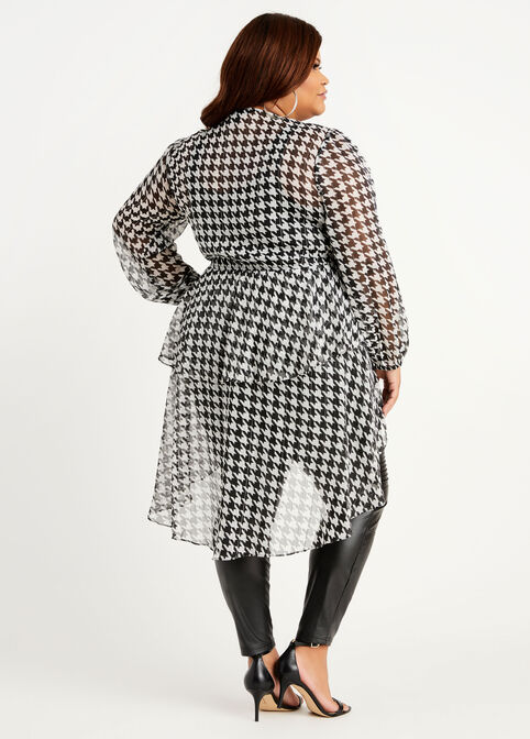 Houndstooth Lurex Sheer Duster Top, Black White image number 1