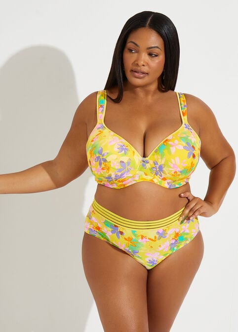 Plus Size Sexy Plunge Floral Underwire Push Up Comfy Butterfly Bra