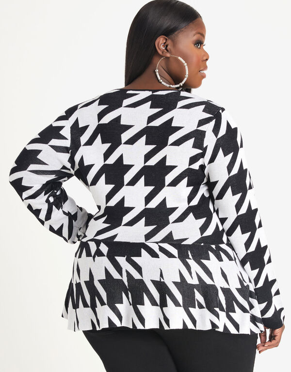 Houndstooth Cutout Peplum Sweater, Black White image number 1