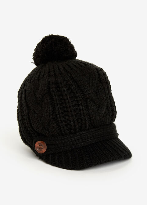 Black Cable Knit Cabbie Hat, Black image number 0
