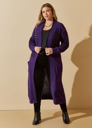 Open Front Striped Duster, Acai image number 0