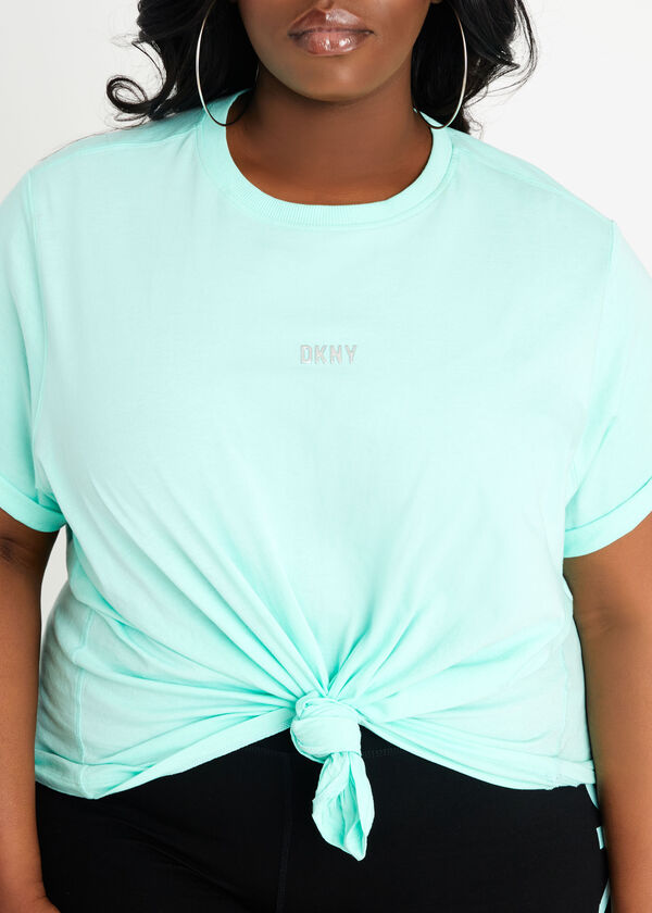 DKNY Sport Logo Tie Front Tee, Turquoise Aqua image number 0