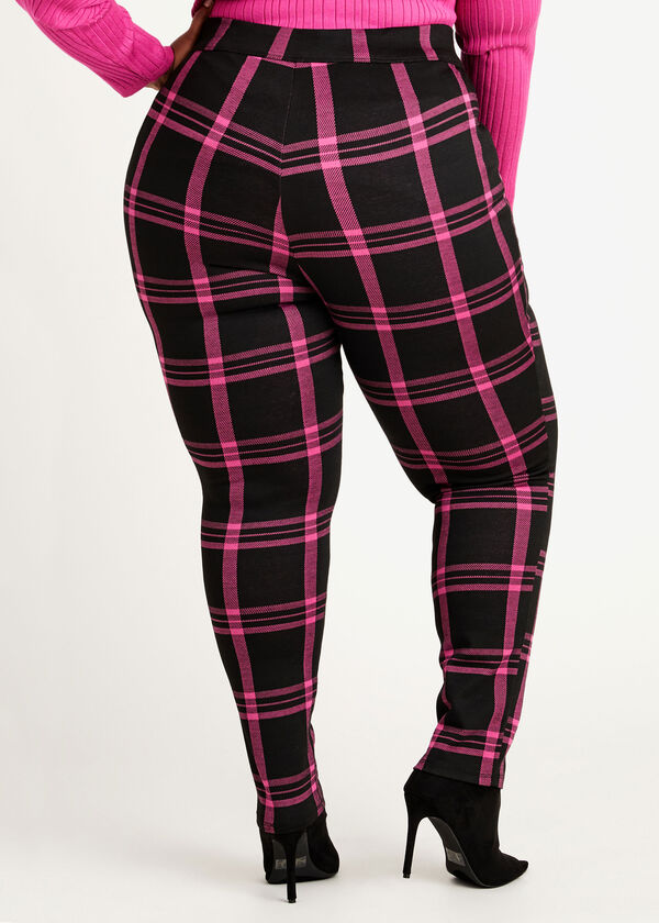 Plaid Knitted Leggings, Fuchsia Red image number 1