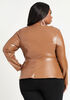 Stretch Faux Leather Peplum Top, Mocha image number 1