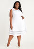 Mesh Trim Fit n Flare Dress, White image number 0