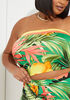 Strapless Tropical Print Crop Top, Parrot Green image number 2