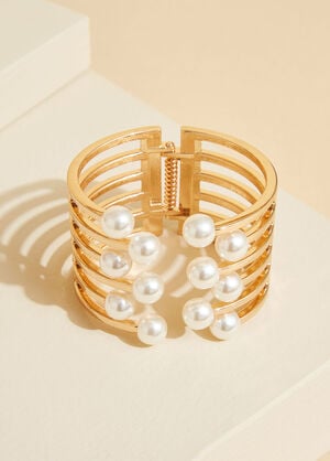 Faux Pearl Hinge Cuff, Gold image number 0