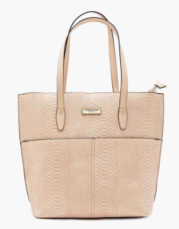 London Fog Maille Faux Lizard Tote, Ivory image number 0