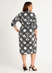 Geo Colorblock Ruched Wrap Dress, Black White image number 1