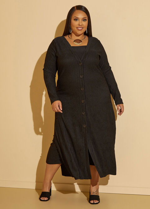 Textured Knit Duster, Black image number 3