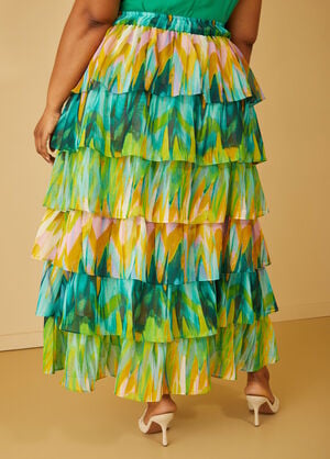 Printed Tiered Maxi Skirt, Maize image number 1