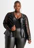 Faux Leather & Mesh Peplum Jacket, Black image number 0