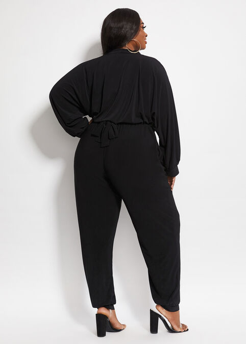 Tall Belted Harem Wrap Jumpsuit, Black image number 1