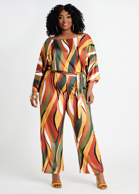Abstract Off The Shoulder Jumpsuit, Multi image number 3