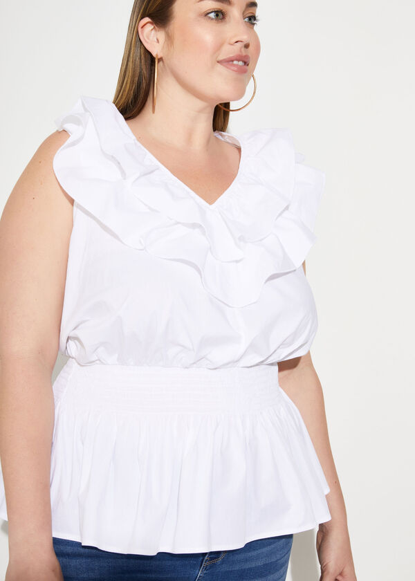 Ruffled Stretch Cotton Top, White image number 2