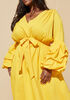 Bubble Sleeved A Line Dress, Spicy Mustard image number 2