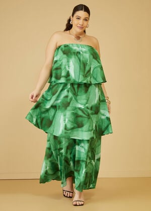 Strapless Watercolor Tiered Dress, Jelly Bean image number 0