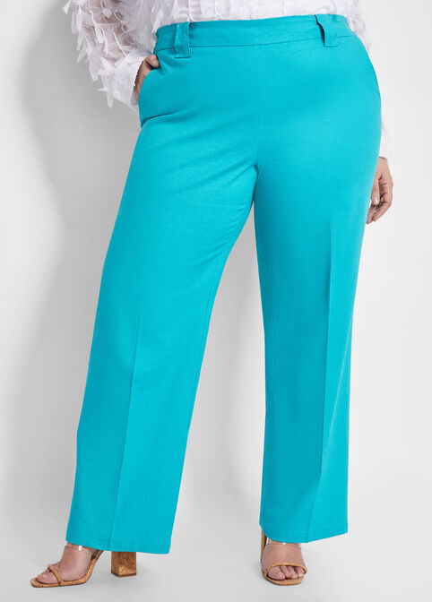 Linen-Blend Wide-Leg Pull On Pant, Veridian Green image number 0