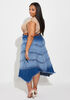 Frayed Two Tone Denim Maxi Skirt, Medium Blue image number 2
